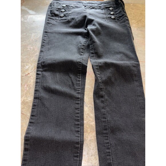 Zara Trouser Pants Womens Medium Black Canvas Stretch High Rise Straight Leg - Picture 6 of 10